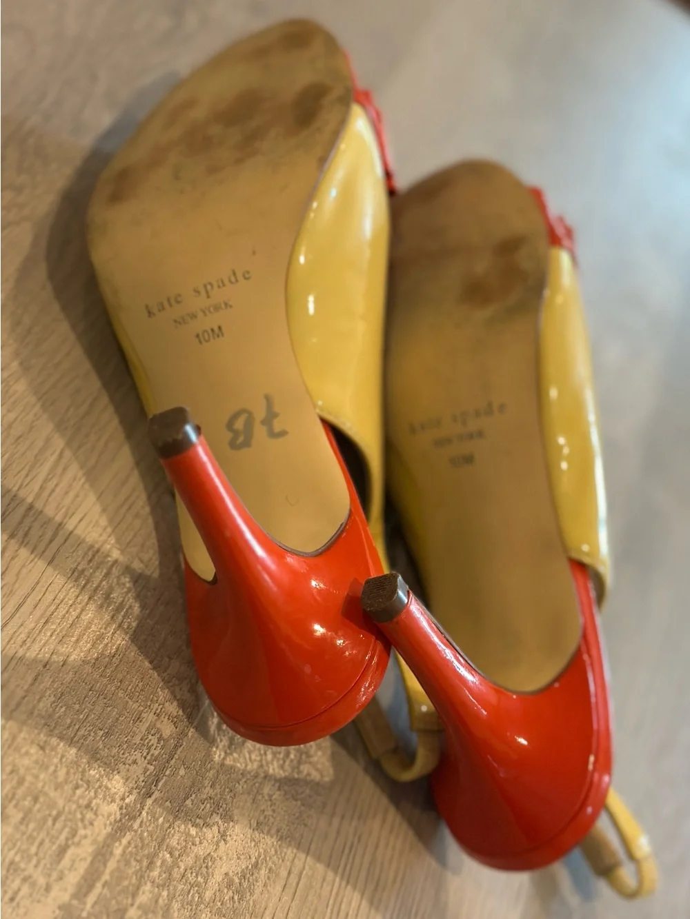 Kate Spade NY Patent Leather Slingback Bow Heels Coral Cream Size 10M